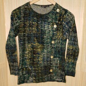 Adrienne Vittadini Womens Abstract Print Thin Sweater Small